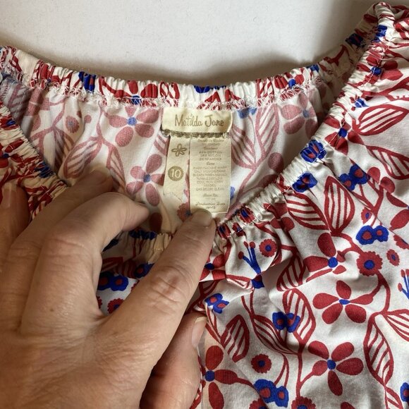Matilda Jane Girls Dress Red White Blue Puff Sleeves Tie Waist Cotton Sz 10 - Picture 3 of 6